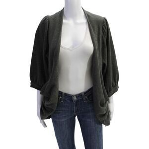 Hunter Dixon Womens 3/4 Sleeve Metallic Knit Open Cardigan Sweater Gray Small